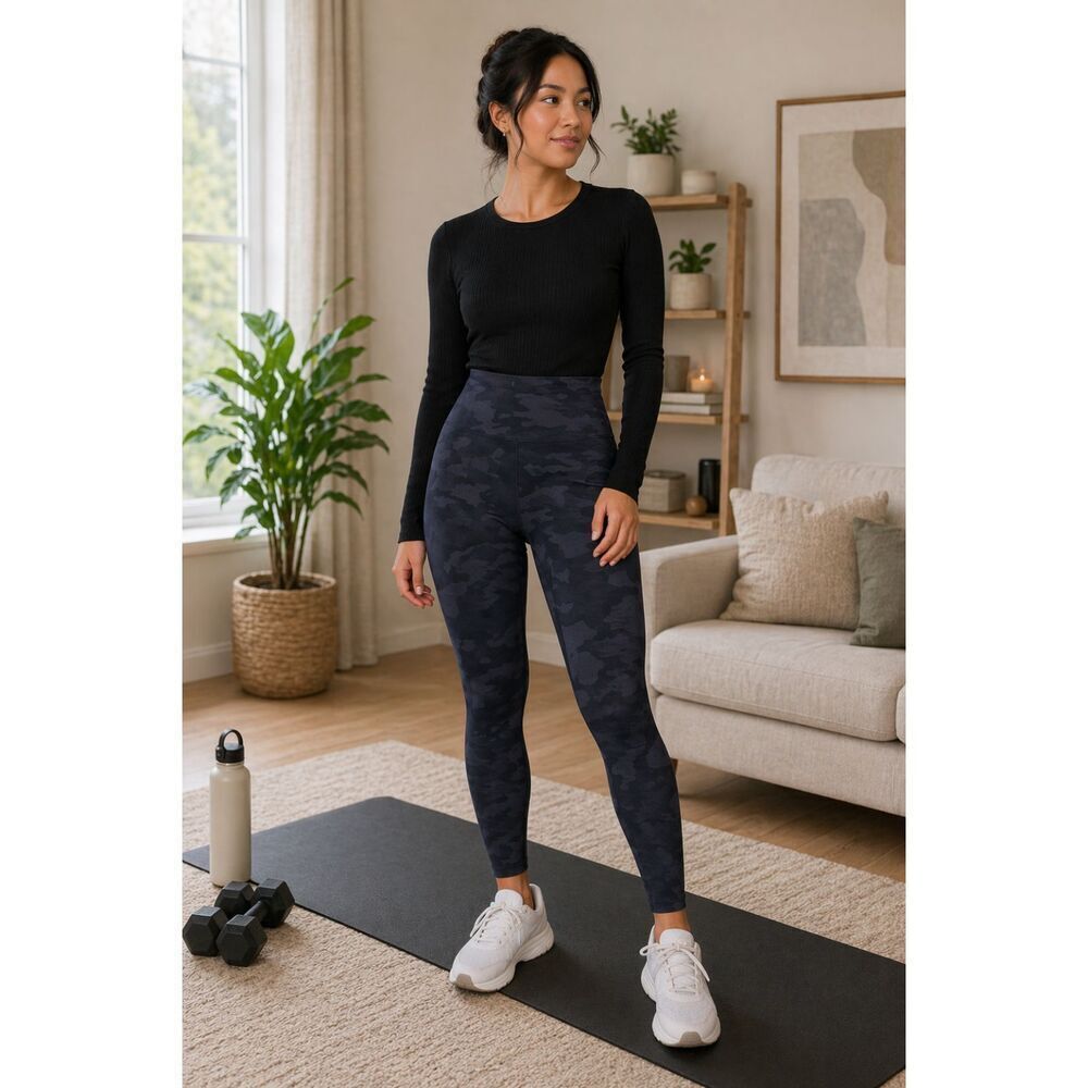 Spanx Leggings Womens XLarge Active Leggings Compression Camo Green/Gray/Navy